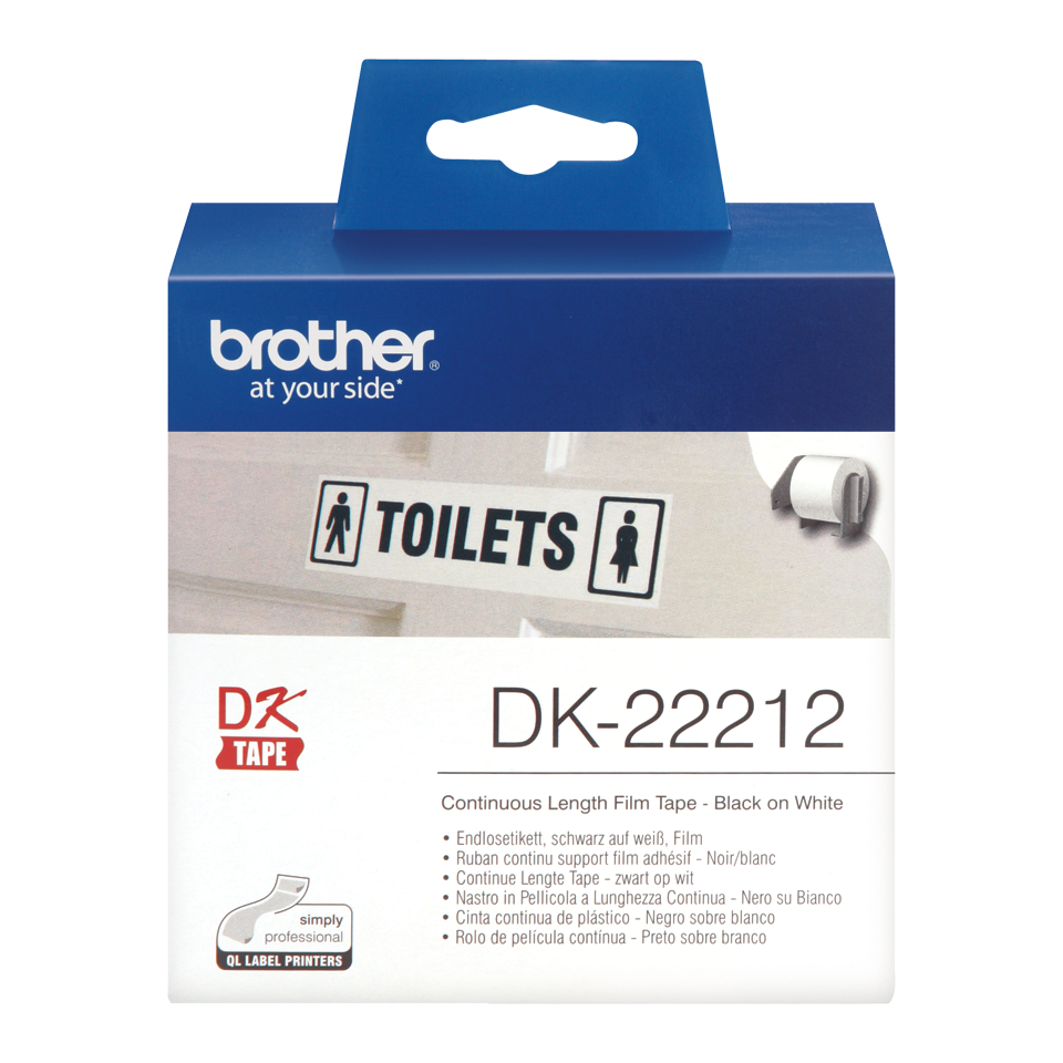 Ruban film continu noir sur blanc DK-22212 Brother Original, largeur 62 mm, longueur 15,24 m, Informatique Réunion 974