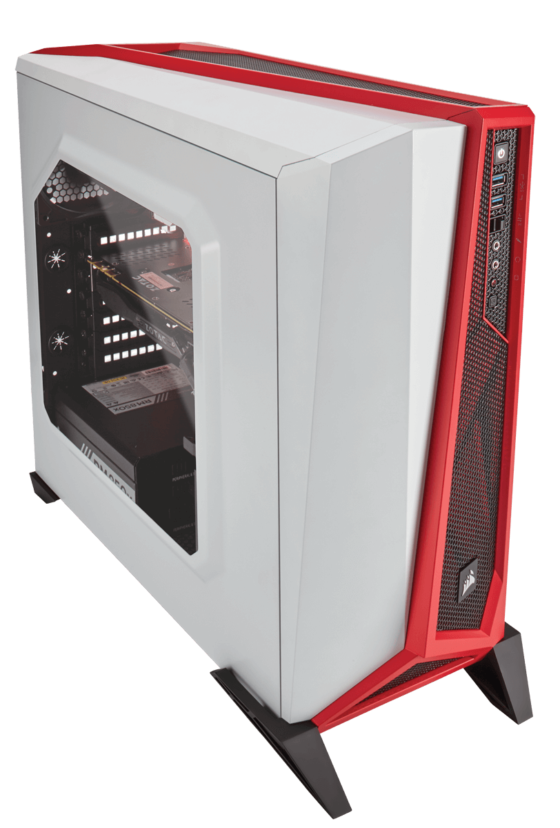 Boitier PC Corsair Carbide Series SPEC Alpha Moyen Tour Blanc/Rouge avec fentre (sans alim), informatique ile de la Runion 974