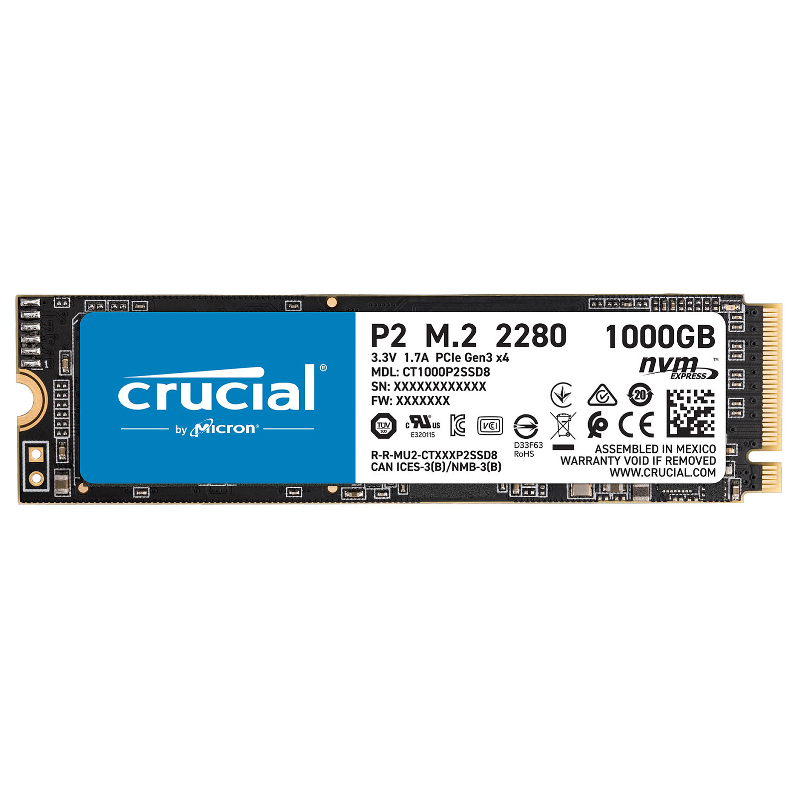 Disque dur SSD Crucial P1  M.2 PCIe NVMe 1 To, informatique ile de la Runion 974