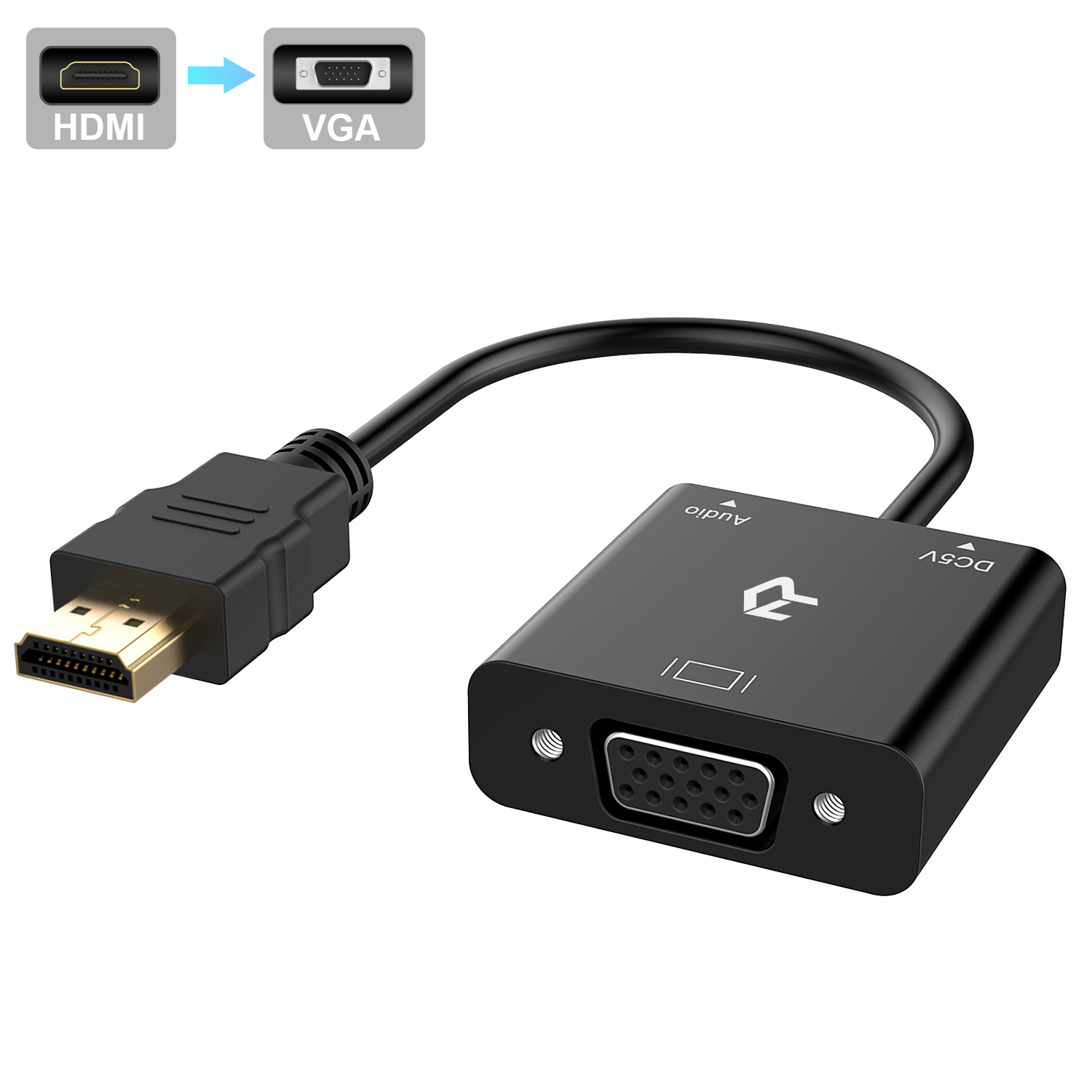 Convertisseur hdmi mâle vers vga femelle (avec audio), câble 20 cm, informatique 974