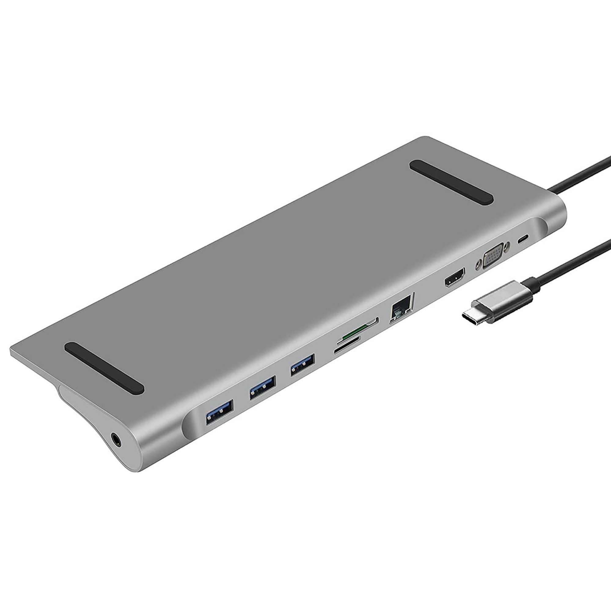 Station d'accueil Hub USB-C 10 ports : VGA, HDMI, USB 3.0, USB-C, RJ45, micro SD/SD, Jack 3.5, informatique 974