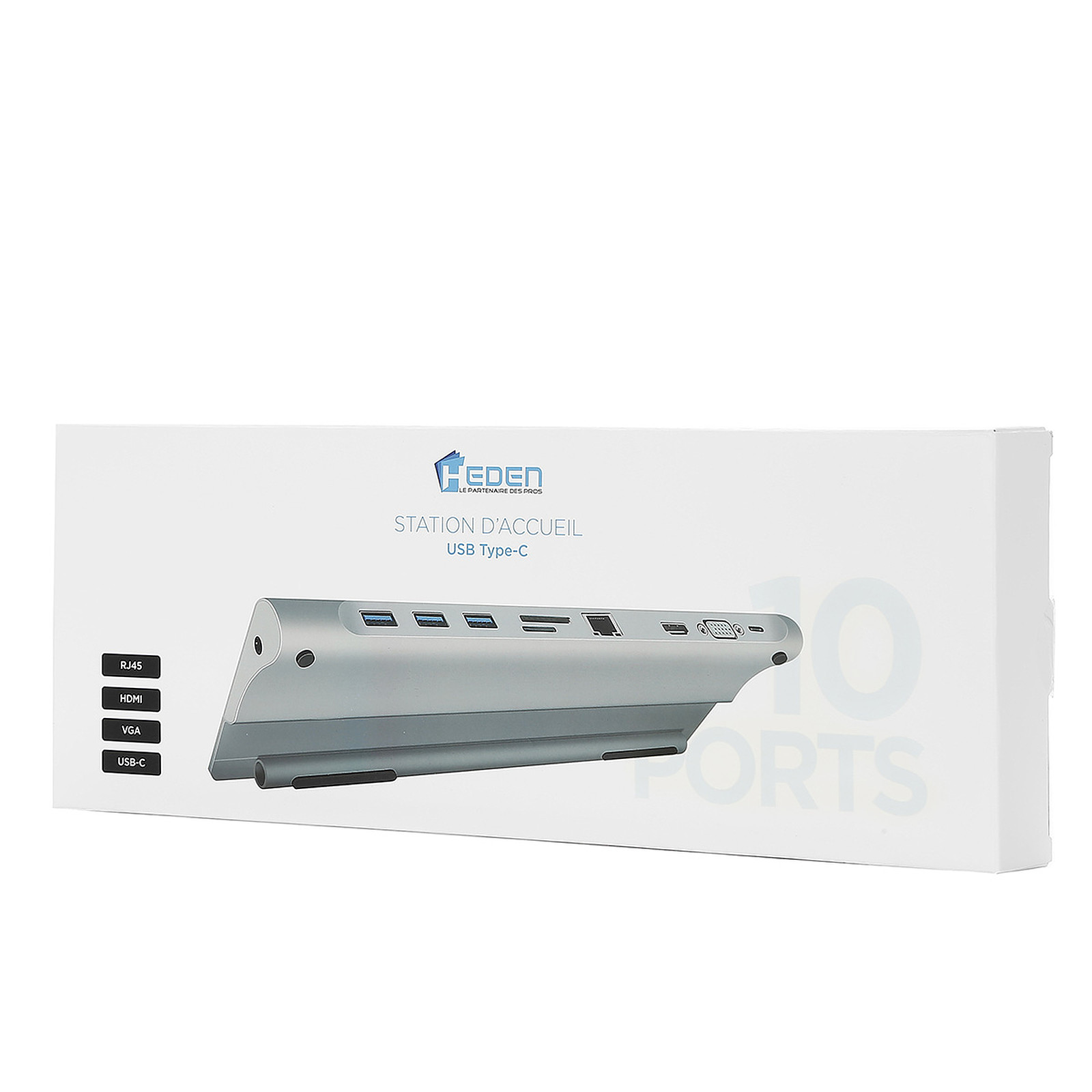 Station d'accueil Hub USB-C 10 ports : VGA, HDMI, USB 3.0, USB-C, RJ45, micro SD/SD, Jack 3.5, informatique 974